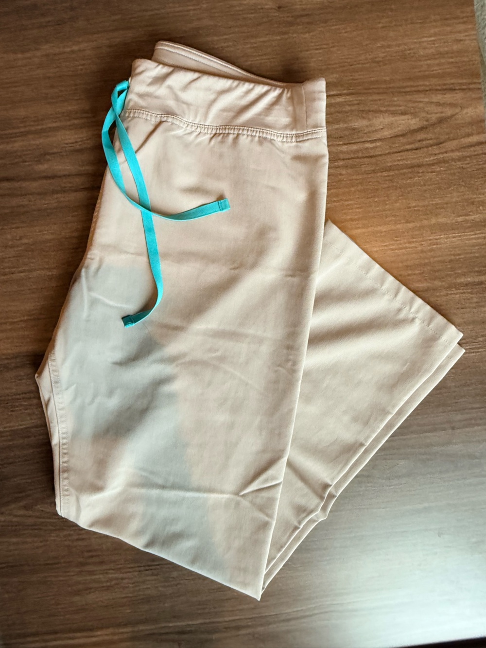 Figs Cream Scrub Pants with Teal Drawstring